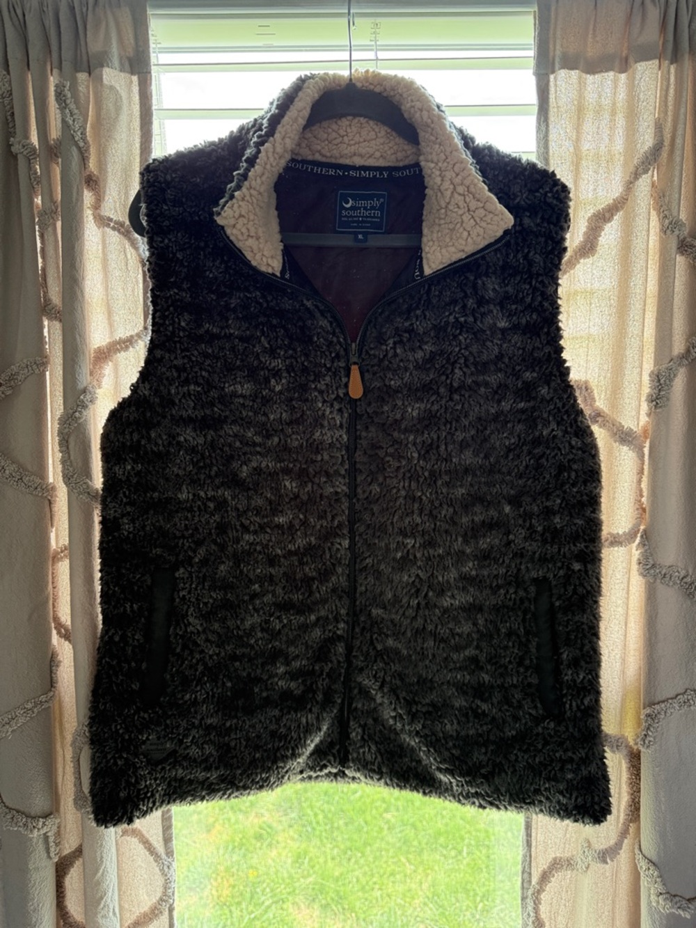 Simply Southern Charcoal Sherpa Vest with Cream Collar